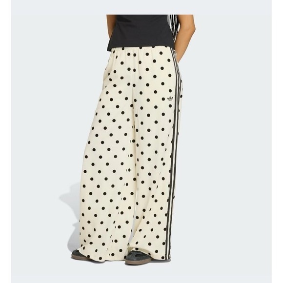 NWT Adidas Satin Polka Dot Wide Leg Pants L Trefoil 3 Stripe Track Pants - Picture 2 of 6